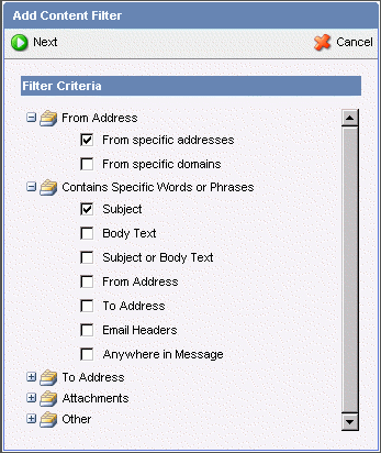 Select the Filter Criteria